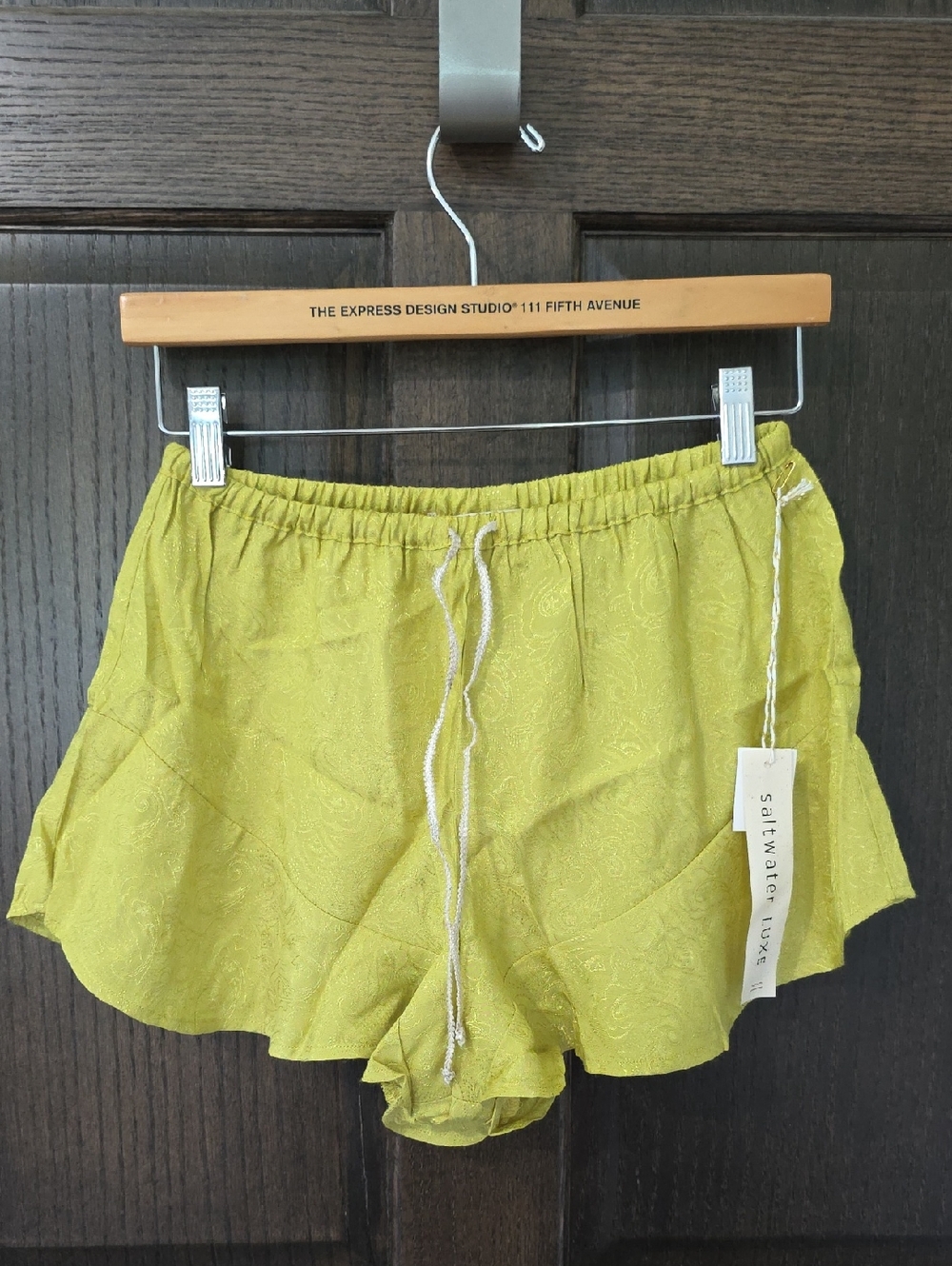 Anthropolgie saltwater LUXE Chartreuse Drawstring Ruffle Shorts